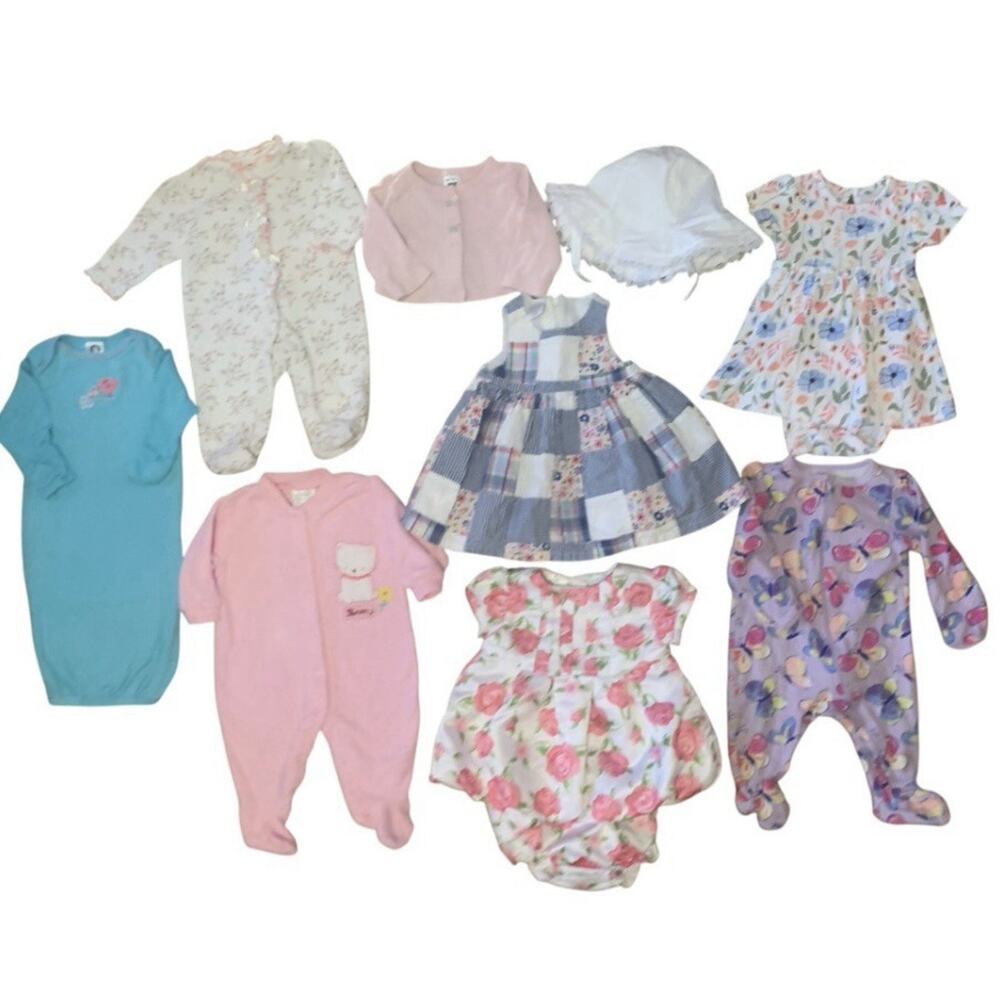 Baby Girl Sz 0-3M Clothing Lot Floral Dresses Sleepers Bundle Spring Summer